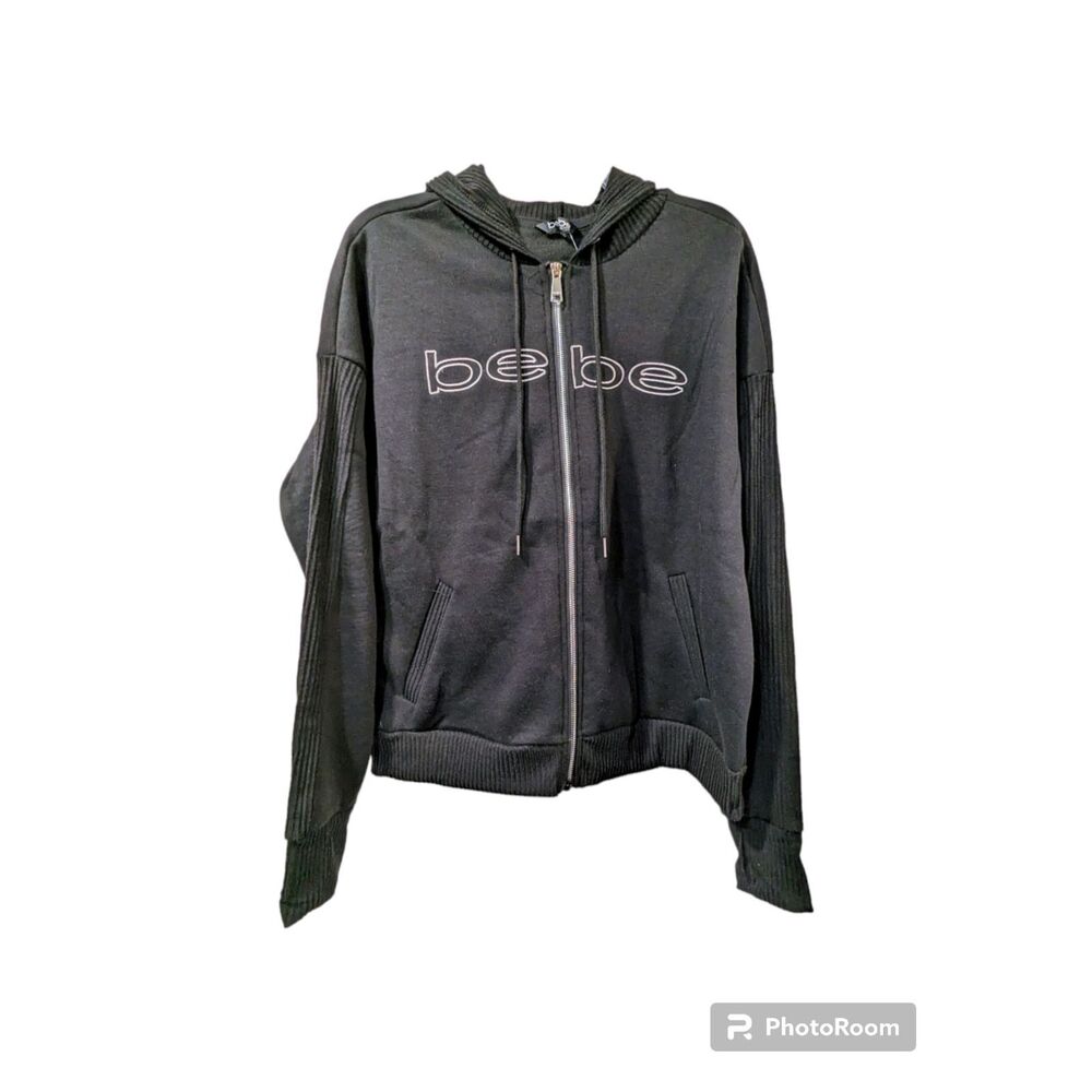 Bebe Sport Black Zip Hoodie with Rib Trim Size 1X NWT